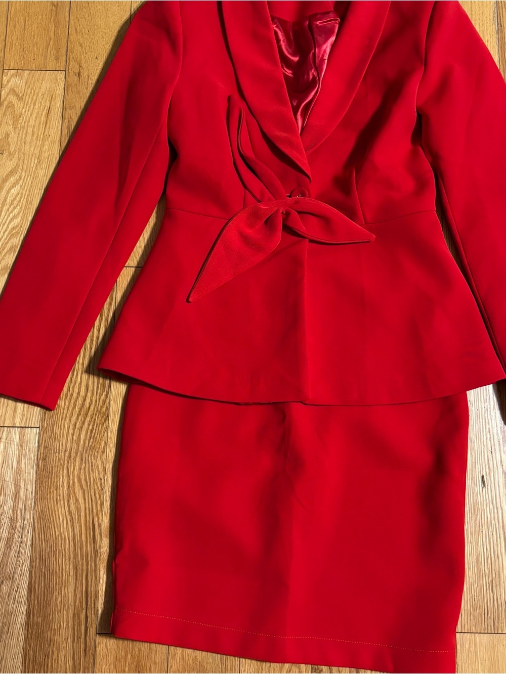 Red Peplum Skirt Set - Classic Two-Piece Women's Suit